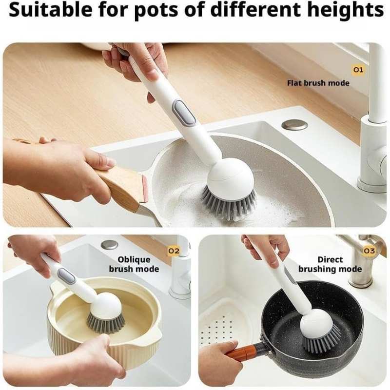 Dish Brush with Detergent Dispenser – Rotating Long Handle Scrub Brush